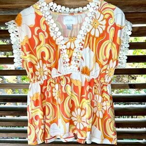 Deletta Summer Anthro Top Sleeveless Embroidered